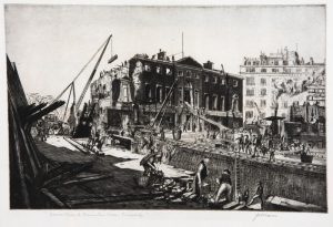 Demolición de Devonshire House en 1924. Grabado de época.