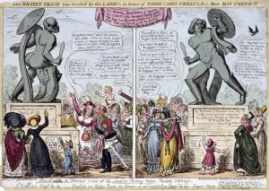 Viñeta cómica sobre la estatua de Aquiles de 1822, dibujada por George Cruikshank.